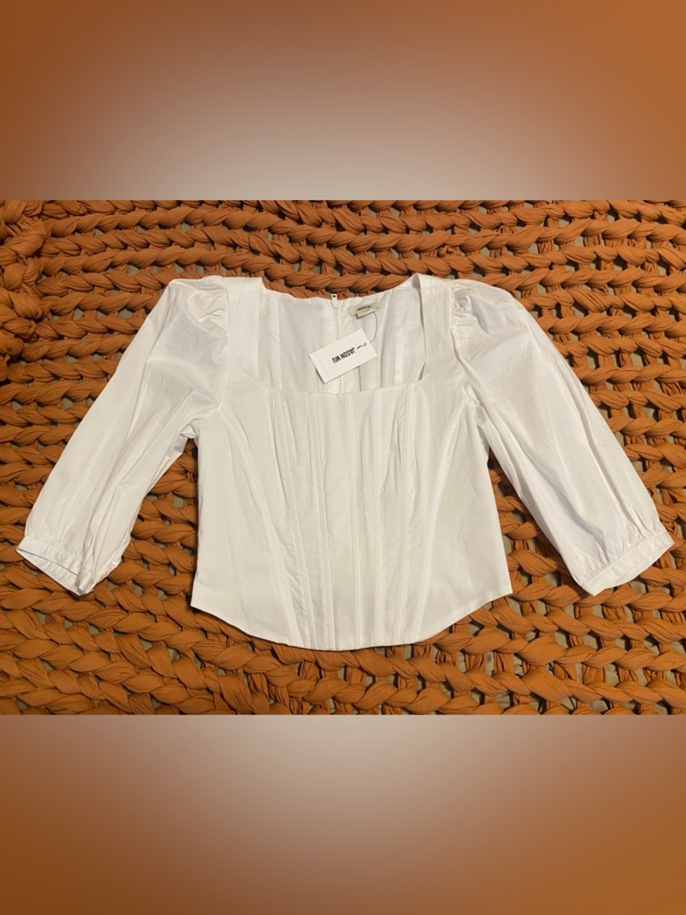 Jason Wu White Corset Peasant Top Puffed Sleeves Square Neckline Size Medium NWT